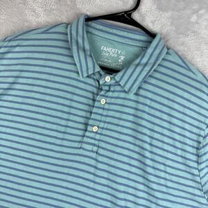 Faherty Polo Shirt Mens XXL Blue Isle Polo Organic Cotton Short Sleeve Striped